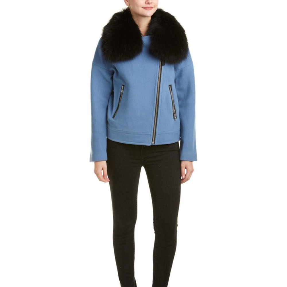 Mackage Blue Wool Jacket with Fur Collar!